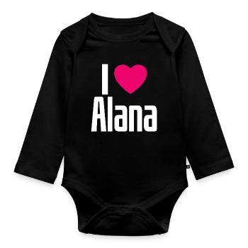 I Love Alana Pinkes Herz Ich liebe Alana - Baby Bio-Langarm-Body - Schwarz - Vorne