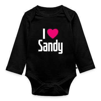 I Love Sandy Pink Heart I Love Sandy - Organic Longsleeve Baby Bodysuit - black - Front