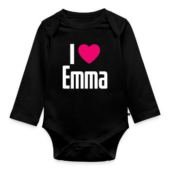 J’aime Emma Coeur rose J’aime Emma - Body Bébé bio manches longues - noir - Devant