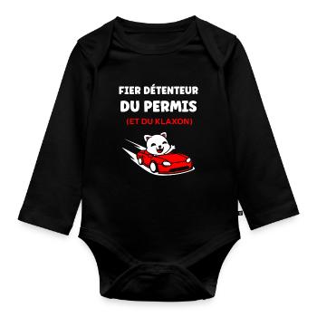 Driver's license humor - Organic Longsleeve Baby Bodysuit - black - Front
