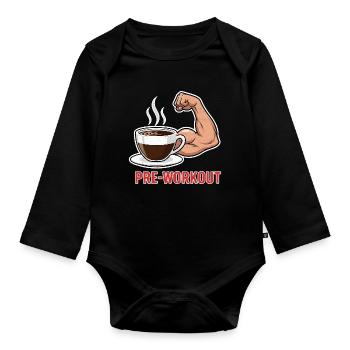Kaffee Kraft Pre-Workout - Baby Bio-Langarm-Body - Schwarz - Vorne