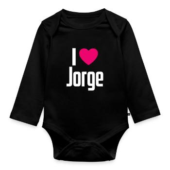 I Love Jorge Pinkes Herz Ich liebe Jorge - Baby Bio-Langarm-Body - Schwarz - Vorne