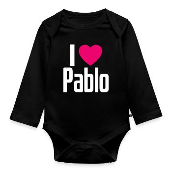 I Love Pablo Pinkes Herz Ich liebe Pablo - Baby Bio-Langarm-Body - Schwarz - Vorne