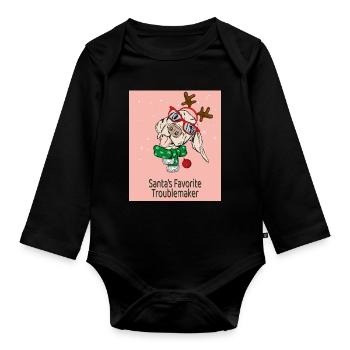 Santa's Favorite Troublemaker – Funny Dog - Organic Longsleeve Baby Bodysuit - black - Front