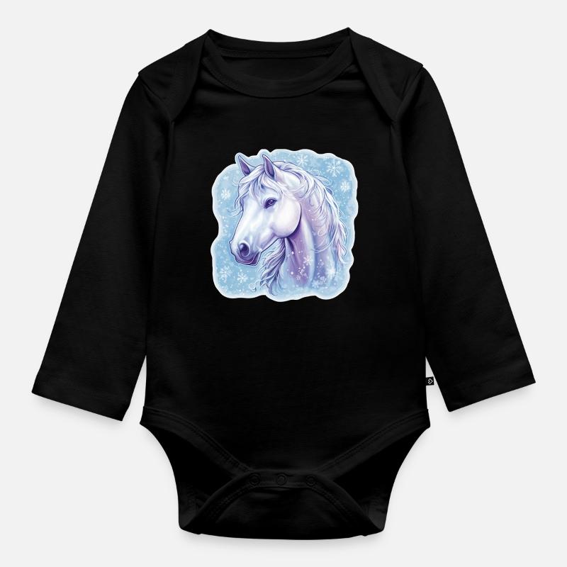 Pferd Schneeflocken  - Baby Bio-Langarm-Body - Schwarz