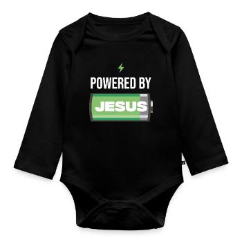 Power by Jesus Battery Illustration - Organic Longsleeve Baby Bodysuit - black - Front