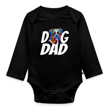 Boxer Dog Dad Colorful Watercolor Design - Organic Longsleeve Baby Bodysuit - black - Front