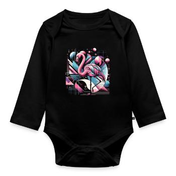 Neon Flamingo Geometric Pop 80s - Organic Longsleeve Baby Bodysuit - black - Front