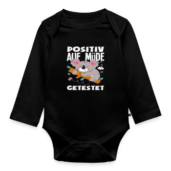 Tested Positive for Tired Koala Humor - Organic Longsleeve Baby Bodysuit - black - Front