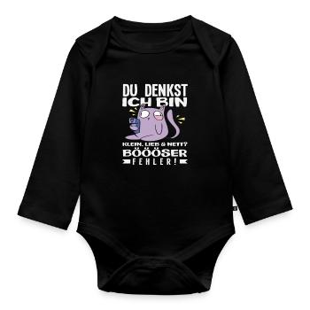 Bad mistake little cat - Organic Longsleeve Baby Bodysuit - black - Front