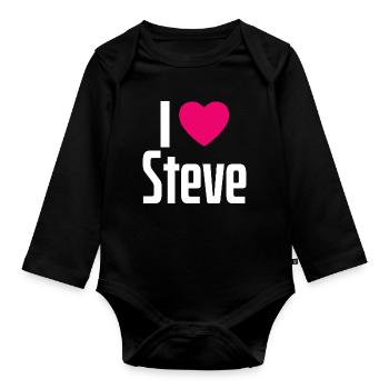 I Love Steve Pink Heart I Love Steve - Organic Longsleeve Baby Bodysuit - black - Front