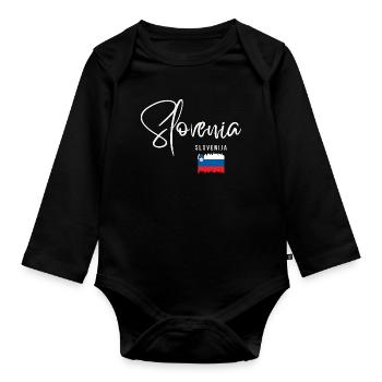 Fabriqué en Slovénie, fierté slovène - Body Bébé bio manches longues - noir - Devant