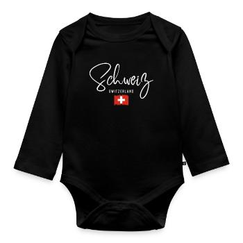 Hergestellt in der Schweiz, Schweizer Stolz - Baby Bio-Langarm-Body - Schwarz - Vorne
