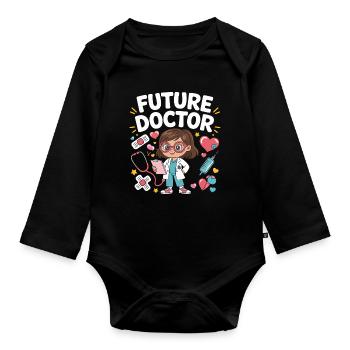 Zukünftige Doktorin Cartoon - Baby Bio-Langarm-Body - Schwarz - Vorne