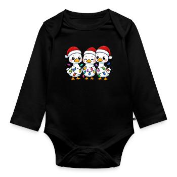 Trio de canards avec lumières de Noël, Canetons - Body Bébé bio manches longues - noir - Devant