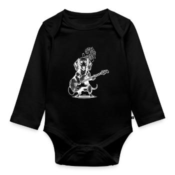 Teckel guitare jouant chien - Body Bébé bio manches longues - noir - Devant