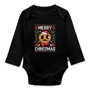 Bretzel Geschenk Weihnachten Lustig Ugly Christmas - Baby Bio-Langarm-Body - Schwarz - Vorne
