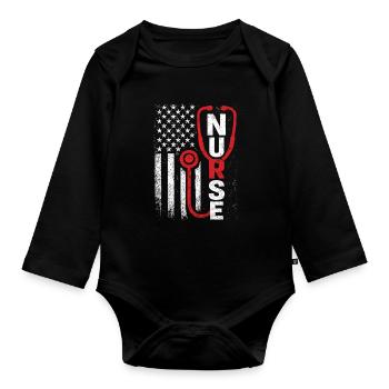 Nurse USA Flag Stethoscope – Nurse - Organic Longsleeve Baby Bodysuit - black - Front