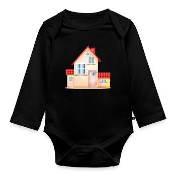 Colorful House – Friendly Home Motif - Organic Longsleeve Baby Bodysuit - black - Front
