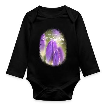 Enjoy time in the garden again crocuses purple flower - Organic Longsleeve Baby Bodysuit - black - Front