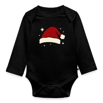 Chapeau de Père Noël Chapeau de Père Noël avec des étoiles - Body Bébé bio manches longues - noir - Devant