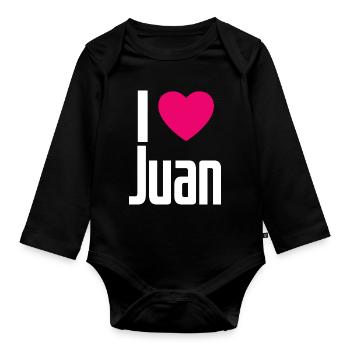 I Love Juan Pink Heart I Love Juan - Organic Longsleeve Baby Bodysuit - black - Front