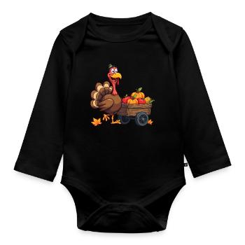 Thanksgiving Funny Thanksgiving Turkey - Organic Longsleeve Baby Bodysuit - black - Front