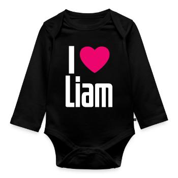 I Love Liam Pinkes Herz Ich liebe Liam - Baby Bio-Langarm-Body - Schwarz - Vorne