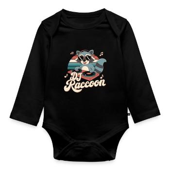 DJ Raccoon - Organic Longsleeve Baby Bodysuit - black - Front