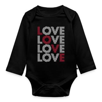 Love 4x – Amour, romance et typographie - Body Bébé bio manches longues - noir - Devant