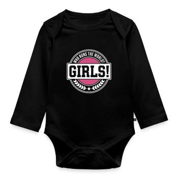 Les femmes : le pouvoir qui dirige le monde, les filles, les filles : la fille - Body Bébé bio manches longues - noir - Devant