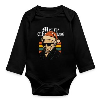 Retro Schopenhauer Santa Portrait Christmas Tee - Organic Longsleeve Baby Bodysuit - black - Front