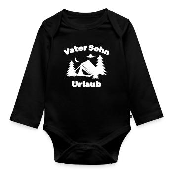 Vater Sohn Urlaub Camping - Baby Bio-Langarm-Body - Schwarz - Vorne