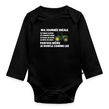 Tracteur agricole humour fermier passion paysanne  - Body Bébé bio manches longues - noir - Devant