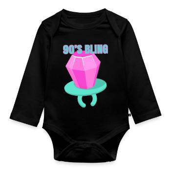 90s Bling - 90er Jahre Nostalgie Humor - Baby Bio-Langarm-Body - Schwarz - Vorne