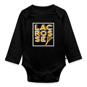 Bold Lacrosse Typography Grid Stick Player Fan - Baby Bio-Langarm-Body - Schwarz - Vorne