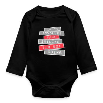 S’il s’agit d’un faux sourire, je ne vais pas m’introver - Body Bébé bio manches longues - noir - Devant