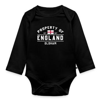 Property of England Oldham Flag - Organic Longsleeve Baby Bodysuit - black - Front