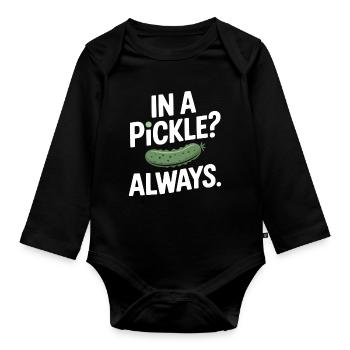 In A Pickle Always Cucumber Humor Saying English - Organic Longsleeve Baby Bodysuit - black - Front