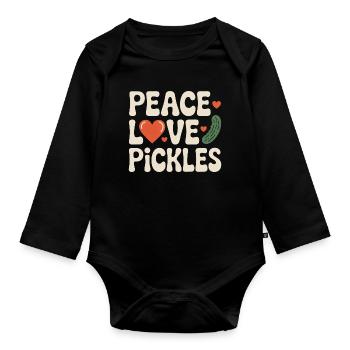 Peace Love Pickles Cucumber Love Pickles - Organic Longsleeve Baby Bodysuit - black - Front