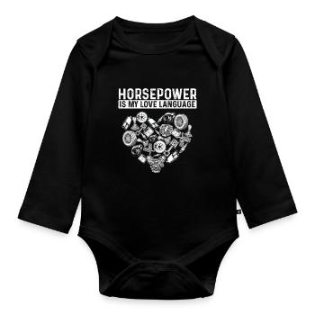 Horsepower Is My Love Language Racing Car - Organic Longsleeve Baby Bodysuit - black - Front