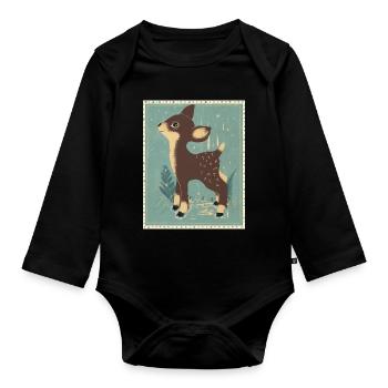 Reh im Retrowald - Baby Bio-Langarm-Body - Schwarz - Vorne
