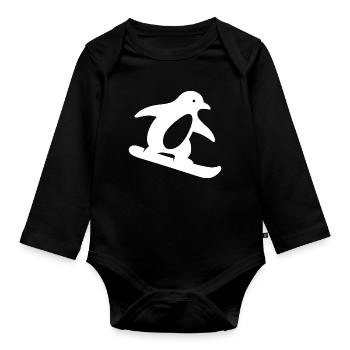 Minimalistischer Pinguin Snowboard Winterurlaub - Baby Bio-Langarm-Body - Schwarz - Vorne