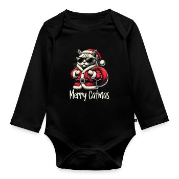 Merry Catmas Cat Christmas Hat - Organic Longsleeve Baby Bodysuit - black - Front