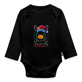 Donkey Elf Noël Drôle Cadeau - Body Bébé bio manches longues - noir - Devant