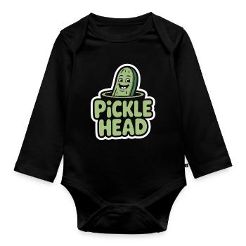 Pickle Head Funny Cucumber Cartoon Humor - Organic Longsleeve Baby Bodysuit - black - Front