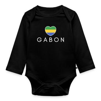 Cœur avec drapeau gabonais, fierté gabonaise - Body Bébé bio manches longues - noir - Devant