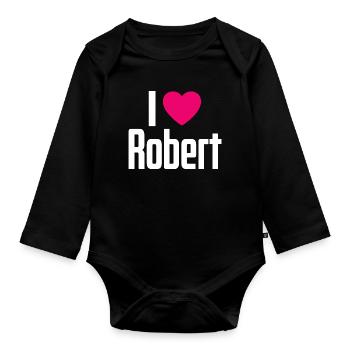 I Love Robert Pinkes Herz Ich liebe Robert - Baby Bio-Langarm-Body - Schwarz - Vorne