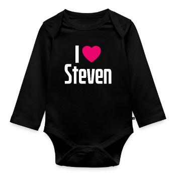 I Love Steven Pinkes Herz Ich liebe Steven - Baby Bio-Langarm-Body - Schwarz - Vorne