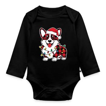 Hund Corgi Weihnachten Plaid Rot Plaid - Baby Bio-Langarm-Body - Schwarz - Vorne